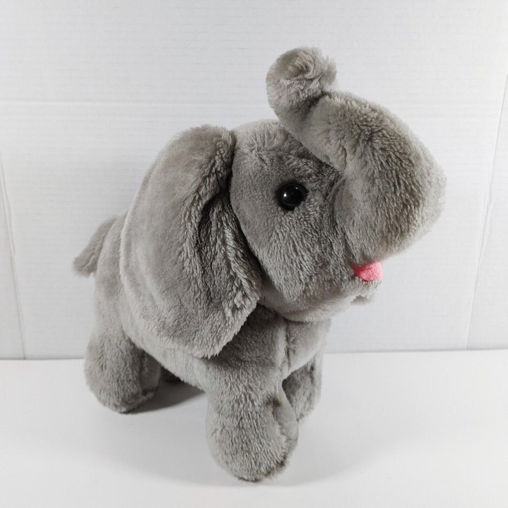 Dakin Gray Elephant Plush Stuffed Animal Curved trunk  1978 vintage Korea